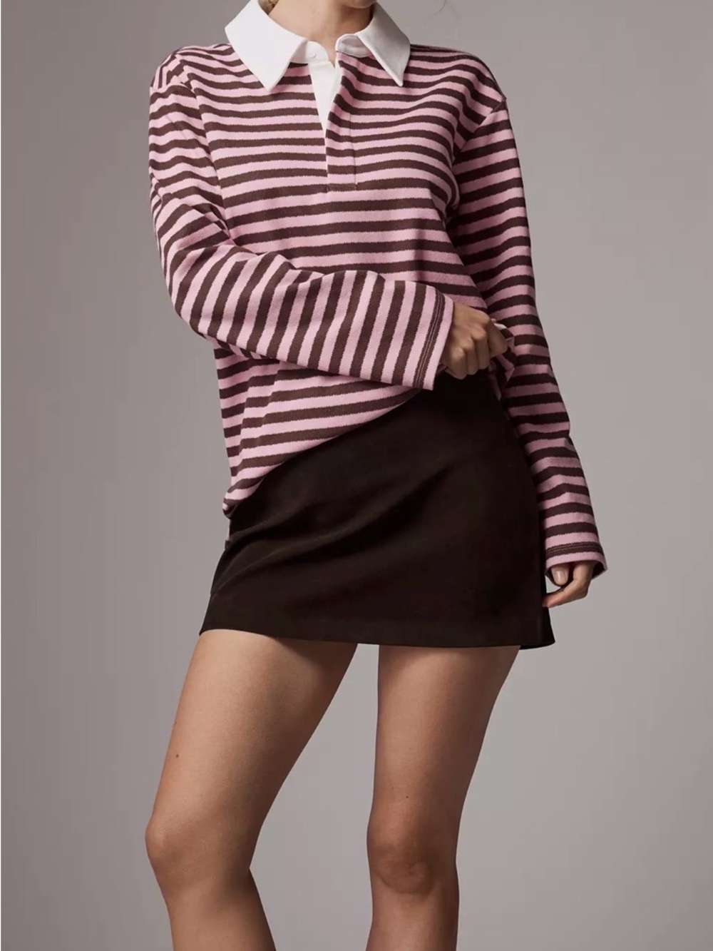 English Factory Brown and Pink Striped Rugby Shirt